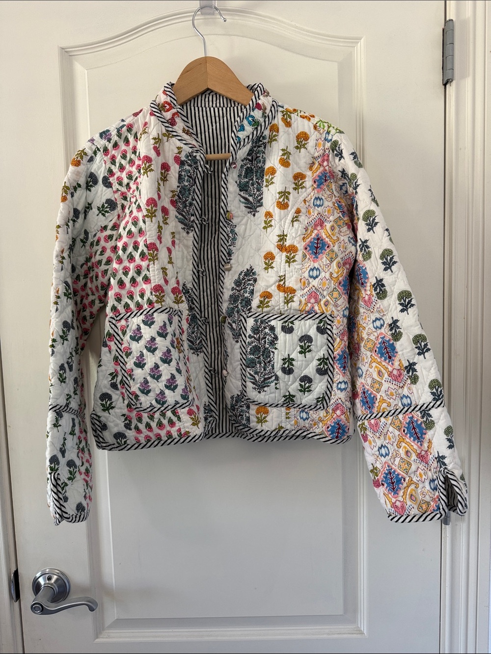 Etsy Quilted Floral Patchwork Jacket - White Multi